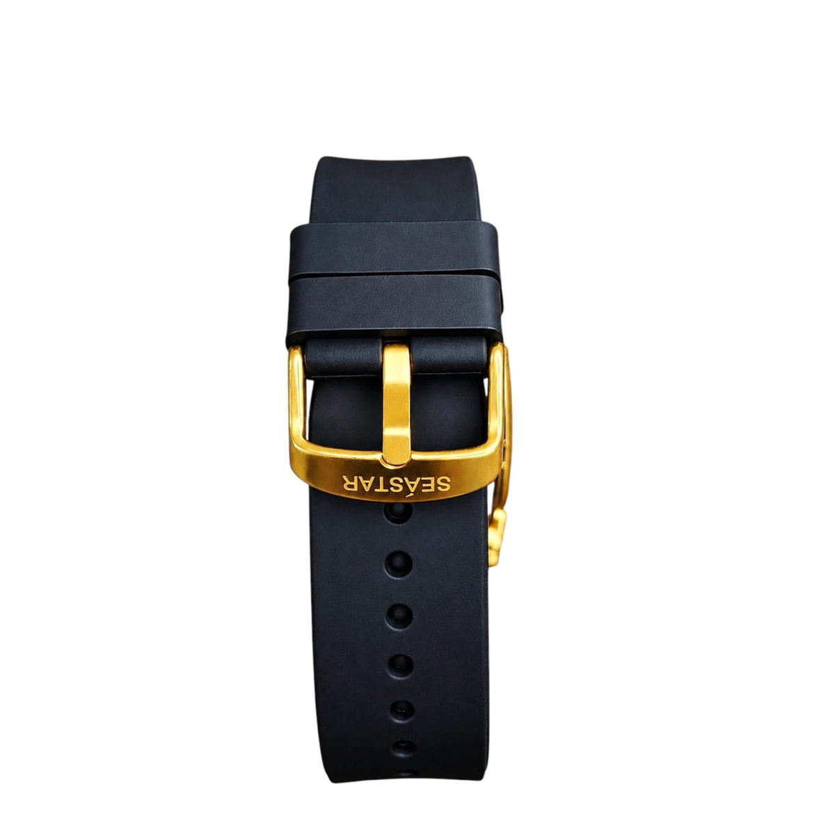 Seastar Men's Tonneau Watch with Date, Gold and Black Dial, Silicone Strap
