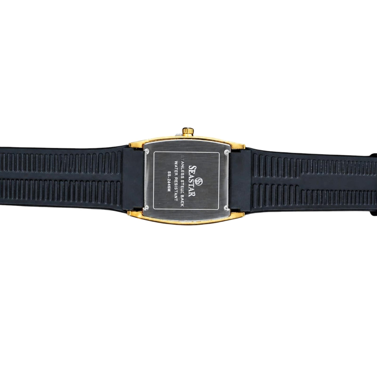 Seastar Men's Tonneau Watch with Date, Gold and Black Dial, Silicone Strap