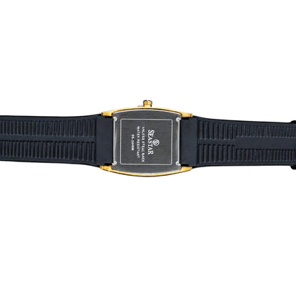 Seastar Men's Tonneau Watch with Date, Gold and Black Dial, Silicone Strap