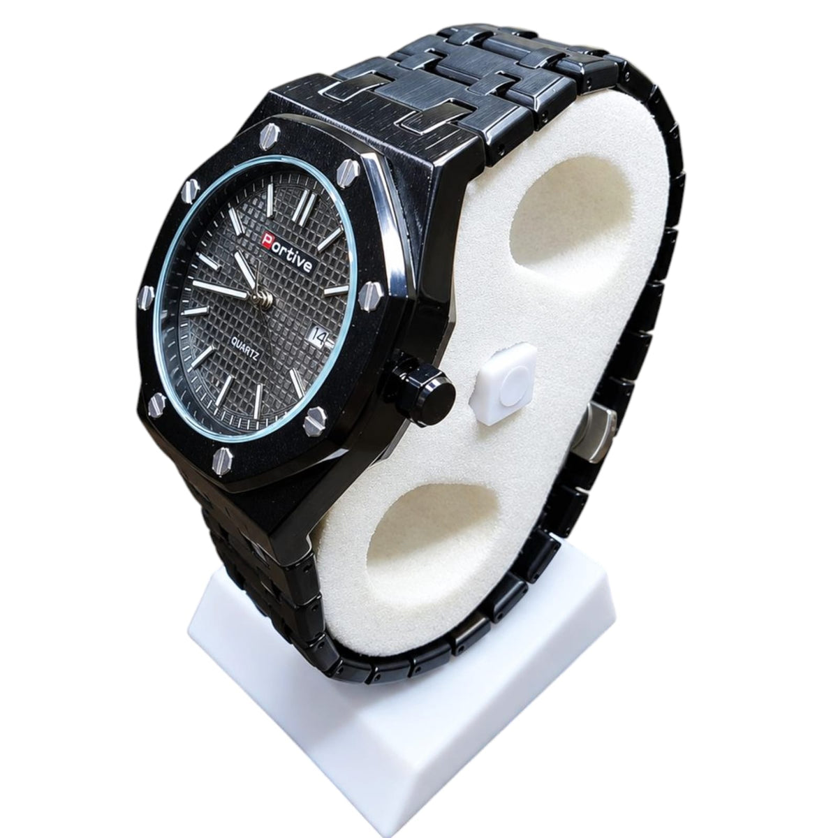 Portive Men’s Black Octagonal Stainless Steel Quartz Watch
