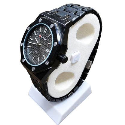 Portive Men’s Black Octagonal Stainless Steel Quartz Watch