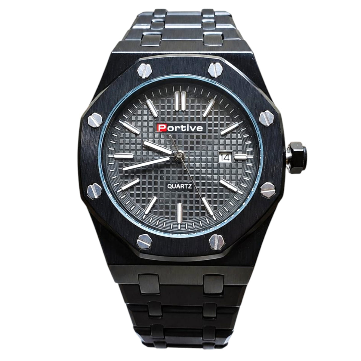Portive Men’s Black Octagonal Stainless Steel Quartz Watch