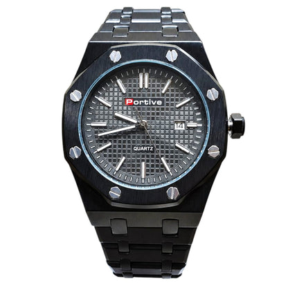 Portive Men’s Black Octagonal Stainless Steel Quartz Watch