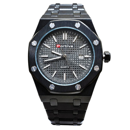 Portive Men’s Black Octagonal Stainless Steel Quartz Watch