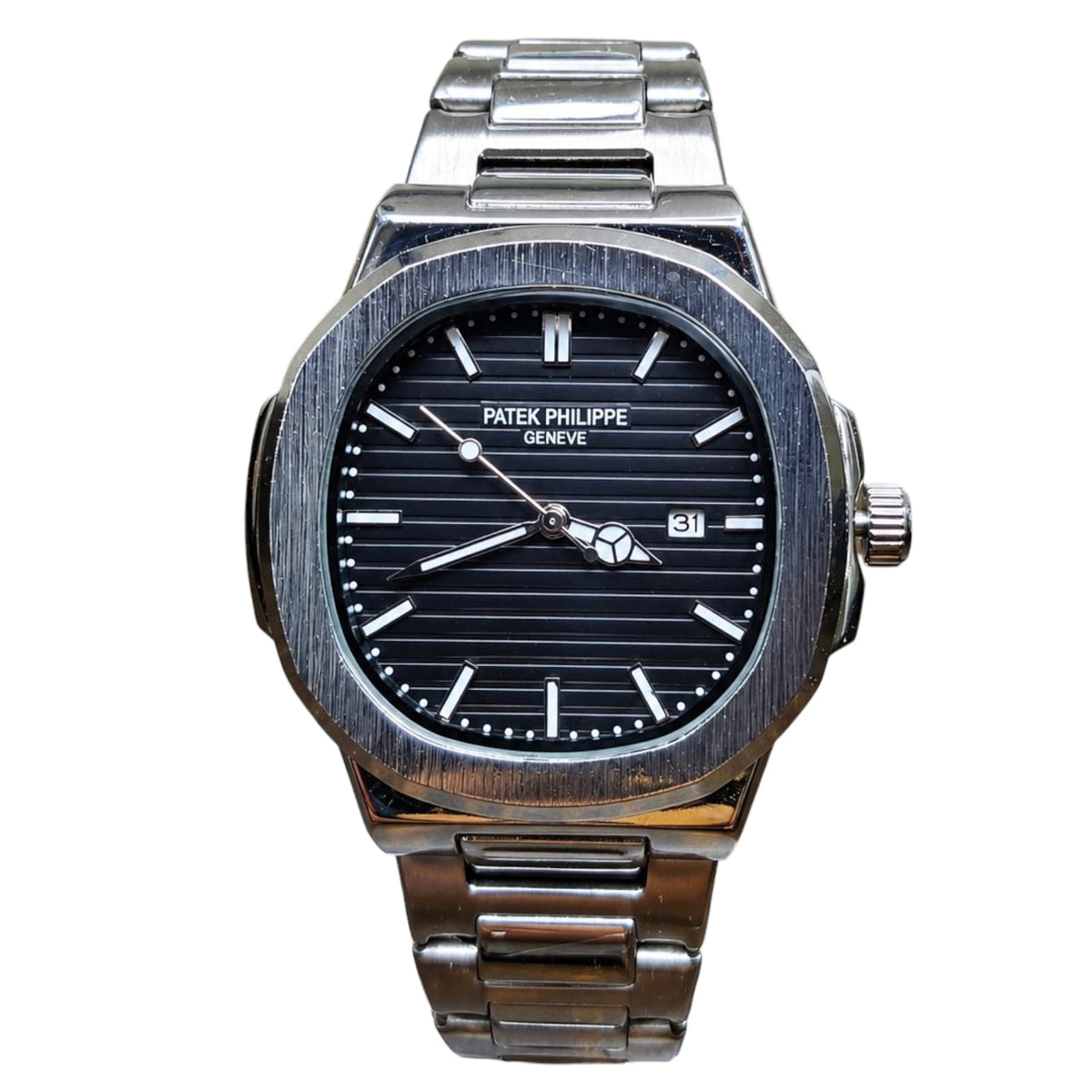 Luxury Nautilus-Style Stainless Steel Watch - Green, White & Black Dial