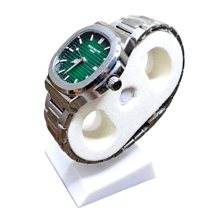 Luxury Nautilus-Style Stainless Steel Watch - Green, White & Black Dial