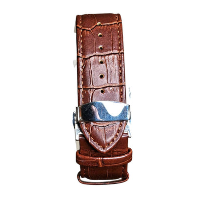 Nautilus Classic Brown Gradient Dial Luxury Watch - Silver Stainless Steel Case with Crocodile Leather Strap