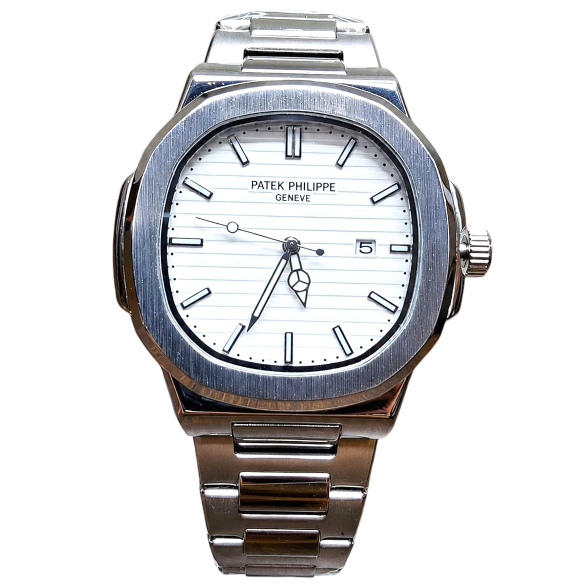 Luxury Nautilus-Style Stainless Steel Watch - Green, White & Black Dial