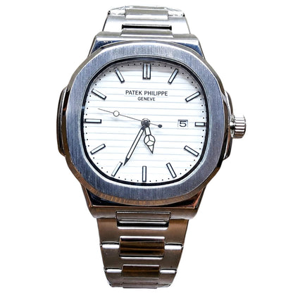 Luxury Nautilus-Style Stainless Steel Watch - Green, White & Black Dial
