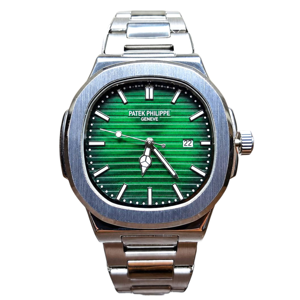 Luxury Nautilus-Style Stainless Steel Watch - Green, White & Black Dial