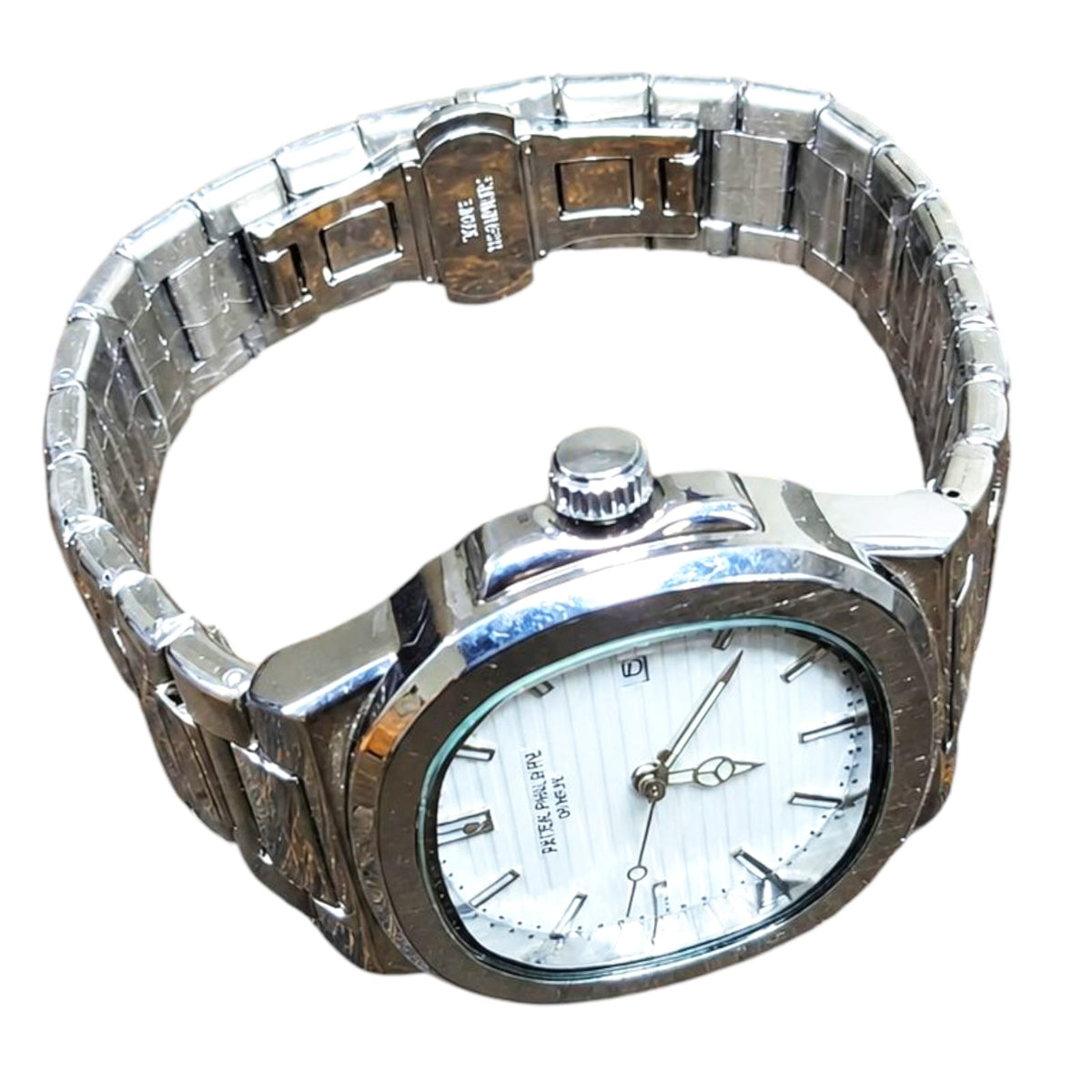 Luxury Nautilus-Style Stainless Steel Watch - Green, White & Black Dial